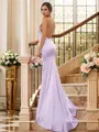 Sheath/Column Ruched Square Sleeveless Sweep Train Bridesmaid Dresses