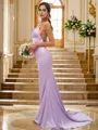 Sheath/Column Ruched Square Sleeveless Sweep Train Bridesmaid Dresses