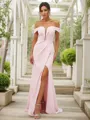 Sheath/Column Stretch Crepe Ruched Off-the-Shoulder Sleeveless Sweep Train Bridesmaid Dresses