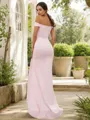 Sheath/Column Stretch Crepe Ruched Off-the-Shoulder Sleeveless Sweep Train Bridesmaid Dresses