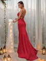 Sheath/Column Silk Like Satin Ruched Square Sleeveless Sweep Train Bridesmaid Dresses