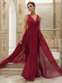 A-Line/Princess Chiffon Ruffles V-neck Sleeveless Floor-Length Bridesmaid Dresses
