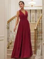 A-Line/Princess Chiffon Ruffles V-neck Sleeveless Floor-Length Bridesmaid Dresses