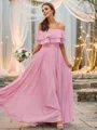 A-Line/Princess Chiffon Ruffles Off-the-Shoulder Sleeveless Floor-Length Bridesmaid Dresses