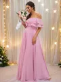 A-Line/Princess Chiffon Ruffles Off-the-Shoulder Sleeveless Floor-Length Bridesmaid Dresses