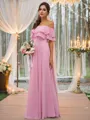 A-Line/Princess Chiffon Ruffles Off-the-Shoulder Sleeveless Floor-Length Bridesmaid Dresses