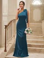 Sheath/Column Silk like Satin Bowknot One-Shoulder Sleeveless Floor-Length Bridesmaid Dresses