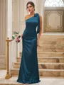 Sheath/Column Silk like Satin Bowknot One-Shoulder Sleeveless Floor-Length Bridesmaid Dresses
