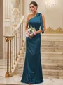 Sheath/Column Silk like Satin Bowknot One-Shoulder Sleeveless Floor-Length Bridesmaid Dresses