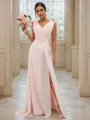 A-Line/Princess Chiffon Ruched V-neck Sleeveless Sweep Train Bridesmaid Dresses