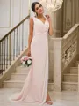 A-Line/Princess Chiffon Ruched V-neck Sleeveless Sweep Train Bridesmaid Dresses