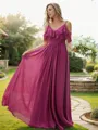 A-Line/Princess Chiffon Ruffles V-neck Sleeveless Floor-Length Bridesmaid Dresses