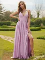 A-Line/Princess Chiffon Ruffles V-neck Sleeveless Floor-Length Bridesmaid Dresses