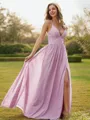 A-Line/Princess Chiffon Ruffles V-neck Sleeveless Floor-Length Bridesmaid Dresses