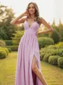 A-Line/Princess Chiffon Ruffles V-neck Sleeveless Floor-Length Bridesmaid Dresses