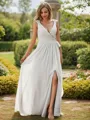 A-Line/Princess Chiffon Ruffles V-neck Sleeveless Floor-Length Bridesmaid Dresses