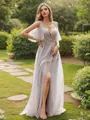 A-Line/Princess Tulle Ruffles V-neck Sleeveless Floor-Length Bridesmaid Dresses