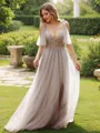 A-Line/Princess Tulle Ruffles V-neck Sleeveless Floor-Length Bridesmaid Dresses