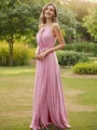A-Line/Princess Chiffon Ruffles Halter Sleeveless Sweep Train Bridesmaid Dresses