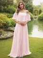 A-Line/Princess Chiffon Ruffles Off-the-Shoulder Short Sleeves Sweep Train Bridesmaid Dresses