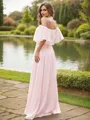 A-Line/Princess Chiffon Ruffles Off-the-Shoulder Short Sleeves Sweep Train Bridesmaid Dresses
