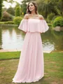 A-Line/Princess Chiffon Ruffles Off-the-Shoulder Short Sleeves Sweep Train Bridesmaid Dresses