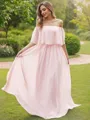 A-Line/Princess Chiffon Ruffles Off-the-Shoulder Short Sleeves Sweep Train Bridesmaid Dresses