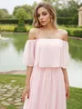 A-Line/Princess Chiffon Ruffles Off-the-Shoulder Short Sleeves Sweep Train Bridesmaid Dresses