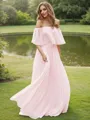 A-Line/Princess Chiffon Ruffles Off-the-Shoulder Short Sleeves Sweep Train Bridesmaid Dresses