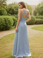 A-Line/Princess Chiffon Ruched Halter Sleeveless Sweep Train Bridesmaid Dresses