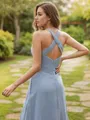 A-Line/Princess Chiffon Ruched Halter Sleeveless Sweep Train Bridesmaid Dresses