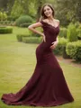 Sheath/Column Stretch Crepe Applique Off-the-Shoulder Sleeveless Sweep Train Bridesmaid Dresses