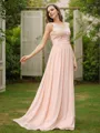 A-Line/Princess Chiffon Lace V-neck Sleeveless Floor-Length Bridesmaid Dresses
