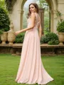 A-Line/Princess Chiffon Lace V-neck Sleeveless Floor-Length Bridesmaid Dresses