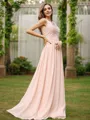 A-Line/Princess Chiffon Lace V-neck Sleeveless Floor-Length Bridesmaid Dresses
