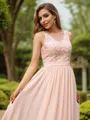 A-Line/Princess Chiffon Lace V-neck Sleeveless Floor-Length Bridesmaid Dresses