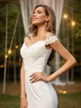 A-Line/Princess Charmeuse Lace Off-the-Shoulder Sleeveless Sweep Train Bridesmaid Dresses