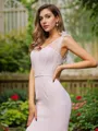 Trumpet/Mermaid Stretch Crepe Ruched V-neck Sleeveless Sweep Train Bridesmaid Dresses