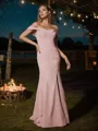 Sheath/Column Stretch Crepe Ruffles Off-the-Shoulder Sleeveless Sweep Train Bridesmaid Dresses