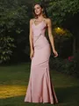 Sheath/Column Stretch Crepe Ruched V-neck Sleeveless Floor-Length Bridesmaid Dresses
