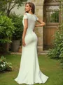 Sheath/Column Stretch Crepe Ruched Scoop Short Sleeves Sweep Train Bridesmaid Dresses