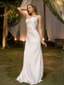 Sheath/Column Charmeuse Ruched Spaghetti Straps Sleeveless Sweep Train Bridesmaid Dresses