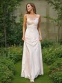 Sheath/Column Charmeuse Ruched Spaghetti Straps Sleeveless Sweep Train Bridesmaid Dresses