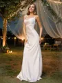 Sheath/Column Charmeuse Ruched Spaghetti Straps Sleeveless Sweep Train Bridesmaid Dresses