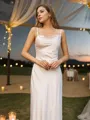 Sheath/Column Charmeuse Ruched Spaghetti Straps Sleeveless Sweep Train Bridesmaid Dresses