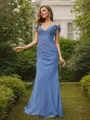Sheath/Column Chiffon Ruched V-neck Sleeveless Floor-Length Bridesmaid Dresses