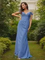 Sheath/Column Chiffon Ruched V-neck Sleeveless Floor-Length Bridesmaid Dresses