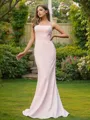 Sheath/Column Stretch Crepe Ruched Strapless Sleeveless Sweep Train Bridesmaid Dresses