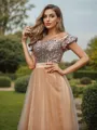 A-Line/Princess Tulle Sequin Off-the-Shoulder Sleeveless Floor-Length Bridesmaid Dresses