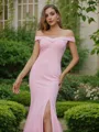 Sheath/Column Stretch Crepe Ruched Off-the-Shoulder Sleeveless Sweep Train Bridesmaid Dresses